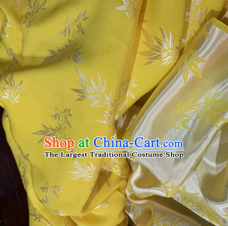 Chinese Classical Bamboo Leaf Pattern Yellow Silk Fabric Traditional Ancient Hanfu Dress Brocade Cloth