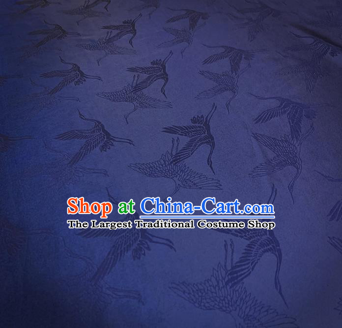 Chinese Classical Cranes Pattern Navy Blue Silk Fabric Traditional Ancient Hanfu Dress Brocade Cloth