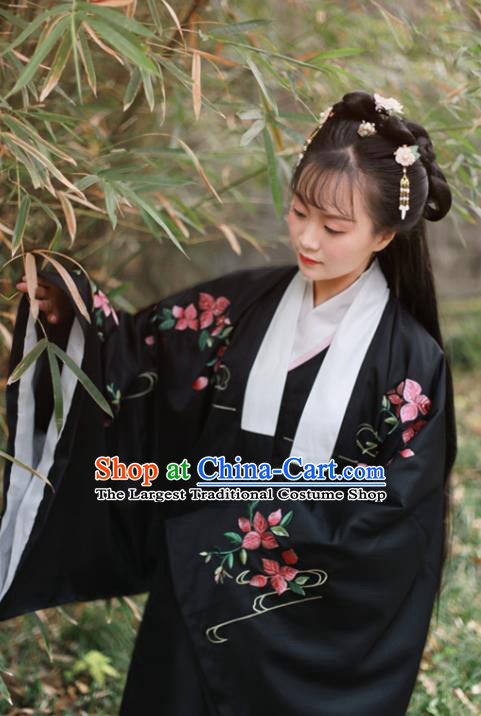Traditional Chinese Ming Dynasty Royal Infanta Replica Costumes Ancient Court Princess Black Hanfu Dress for Women
