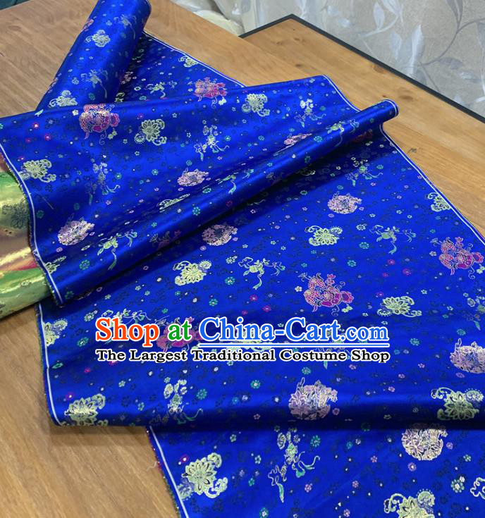 Chinese Classical Lotus Pattern Royalblue Silk Fabric Traditional Ancient Hanfu Dress Brocade Cloth