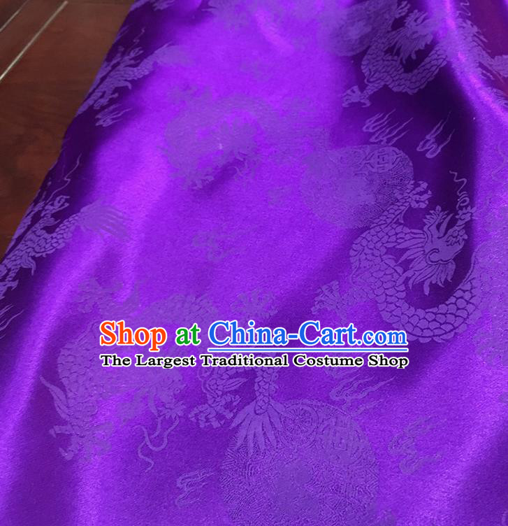Chinese Classical Dragon Pattern Purple Silk Fabric Traditional Ancient Hanfu Dress Brocade Cloth