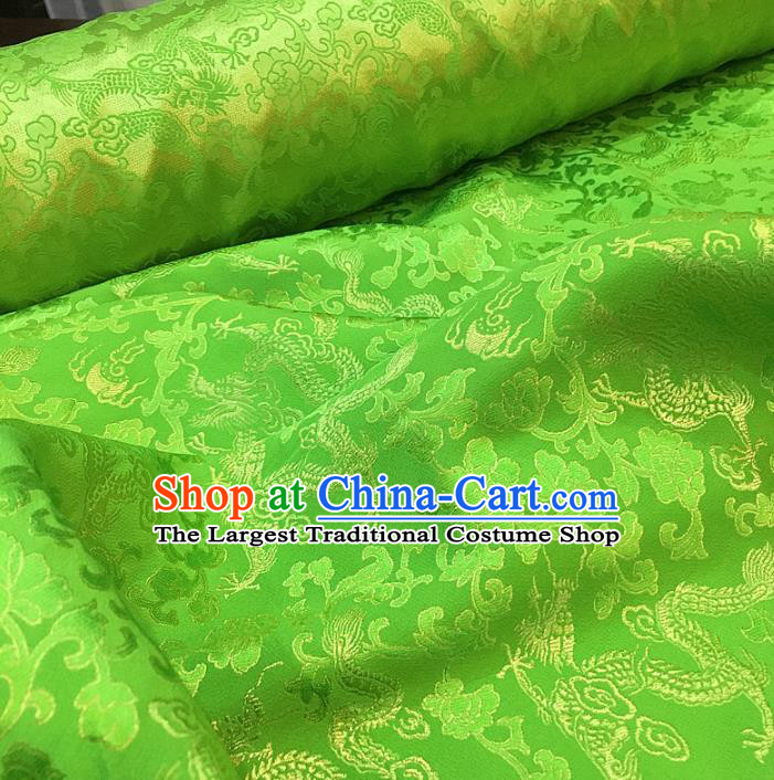 Chinese Classical Dragon Peony Pattern Green Silk Fabric Traditional Ancient Hanfu Dress Brocade Cloth