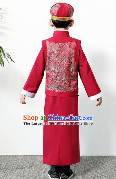Chinese Traditional Qing Dynasty Boys Red Clothing Ancient Manchu Prince Costume for Kids