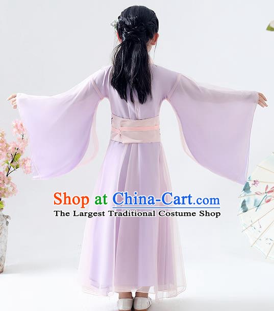 Chinese Traditional Jin Dynasty Girls Lilac Hanfu Dress Ancient Peri Princess Costume for Kids