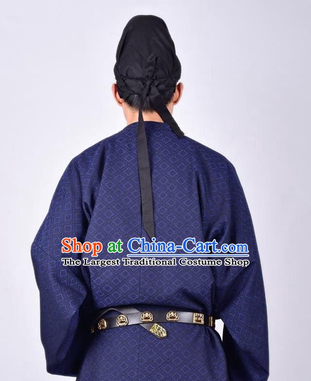 Chinese Traditional Tang Dynasty Imperial Bodyguard Hanfu Royalblue Robe Ancient Swordsman Costume for Men