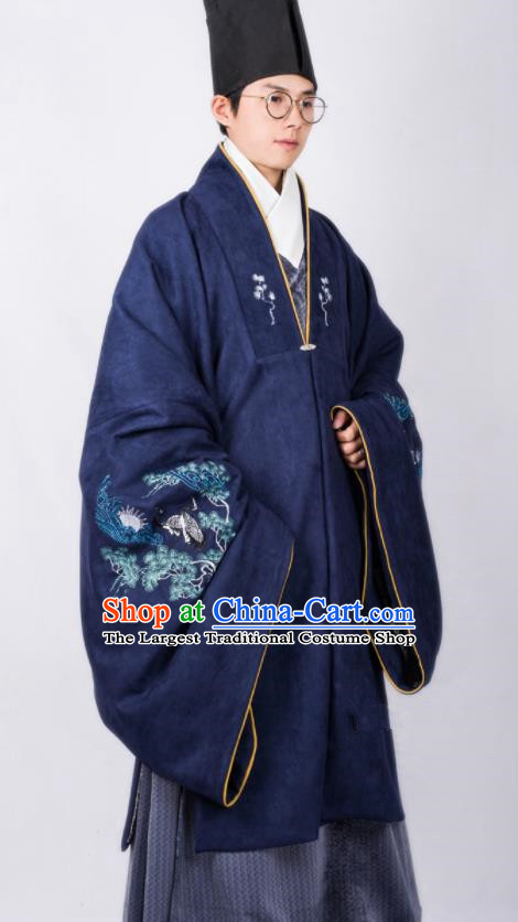 Chinese Traditional Ming Dynasty Scholar Hanfu Royalblue Cloak Ancient Taoist Priest Costume for Men