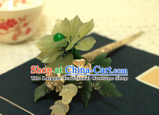 Chinese Ancient Court Queen Jade Lotus Hair Clip Hairpins Traditional Classical Hanfu Hair Accessories for Women