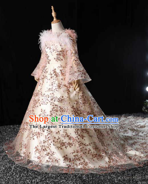 Top Grade Children Day Dance Performance Pink Veil Full Dress Kindergarten Girl Stage Show Costume for Kids