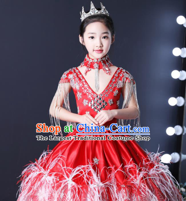 Top Grade Children Day Dance Performance Red Dress Kindergarten Girl Stage Show Costume for Kids