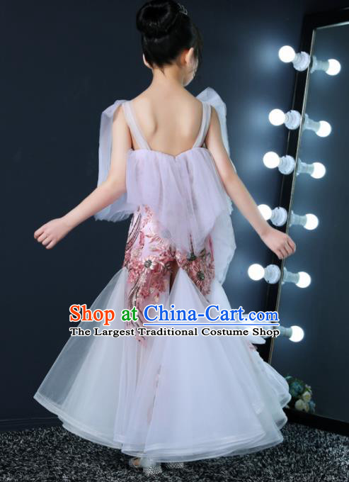 Top Grade Children Day Dance Performance White Veil Wedding Dress Kindergarten Girl Stage Show Costume for Kids