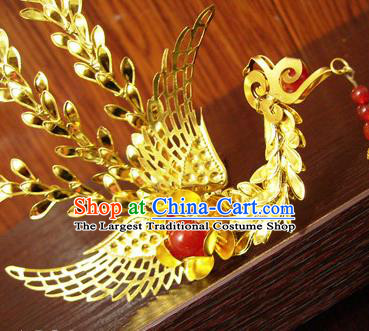 Chinese Ancient Court Queen Tassel Phoenix Step Shake Golden Hairpins Traditional Classical Hanfu Hair Accessories for Women