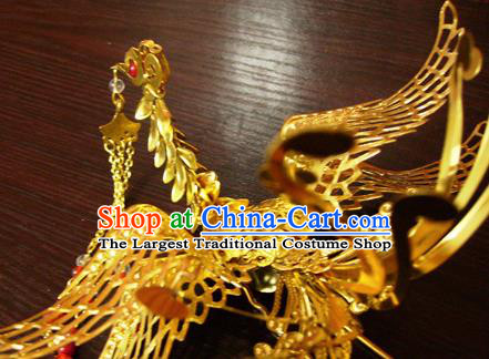 Chinese Ancient Court Queen Golden Phoenix Hairpins Traditional Classical Wedding Hanfu Hair Accessories for Women