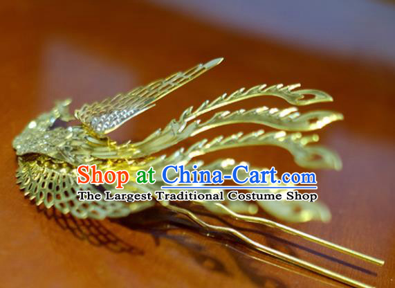 Chinese Traditional Ancient Court Queen Golden Phoenix Hairpins Classical Hanfu Hair Accessories for Women