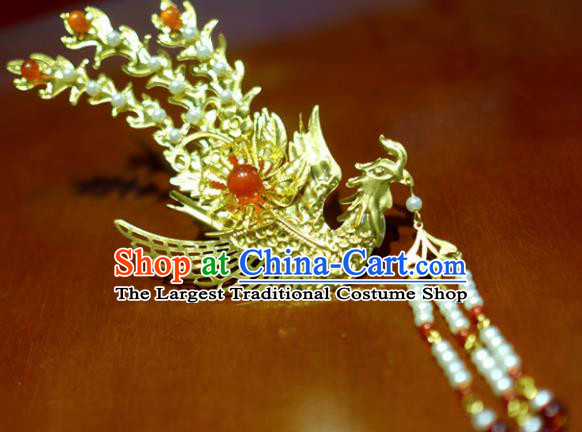 Chinese Traditional Ancient Court Queen Beads Tassel Phoenix Hairpins Classical Hanfu Hair Accessories for Women