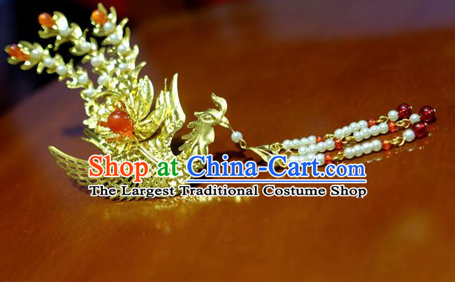 Chinese Traditional Ancient Court Queen Beads Tassel Phoenix Hairpins Classical Hanfu Hair Accessories for Women