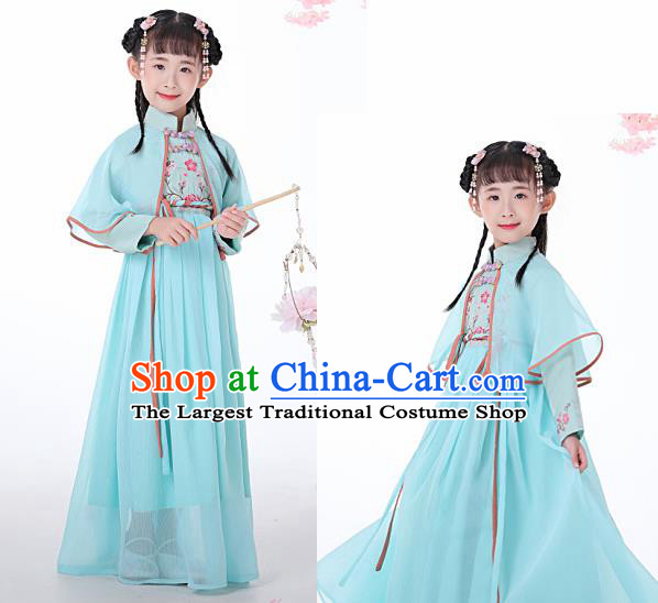 Chinese Traditional Children Blue Hanfu Dress Classical National Tang Suit Costume for Kids