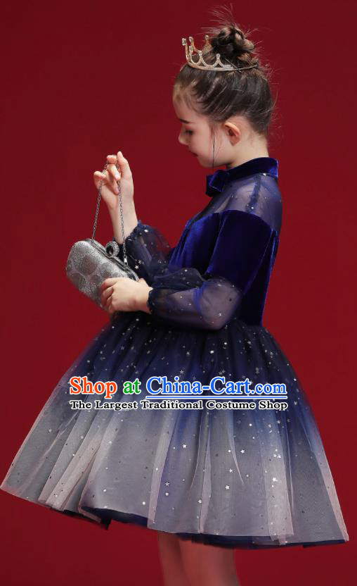 Top Grade Christmas Day Dance Performance Royalblue Full Dress Kindergarten Girl Stage Show Costume for Kids