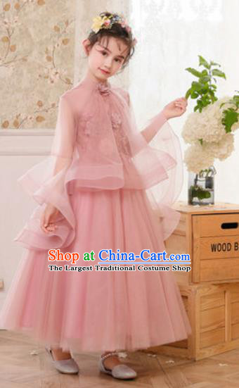 Top Grade Christmas Day Dance Performance Pink Veil Full Dress Kindergarten Girl Stage Show Costume for Kids