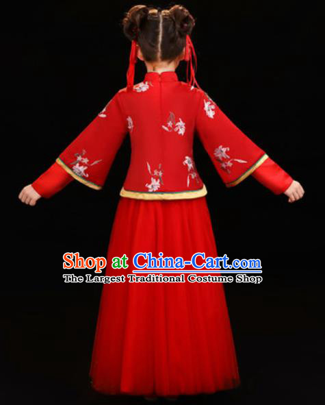 Chinese New Year Performance Red Veil Qipao Dress National Kindergarten Girls Dance Stage Show Costume for Kids