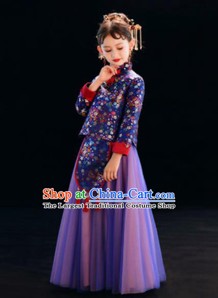 Chinese New Year Performance Purple Full Dress National Kindergarten Girls Dance Stage Show Costume for Kids