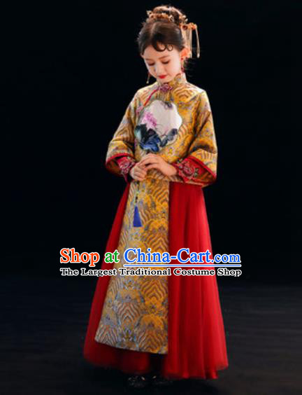 Chinese New Year Performance Red Full Dress National Kindergarten Girls Dance Stage Show Costume for Kids