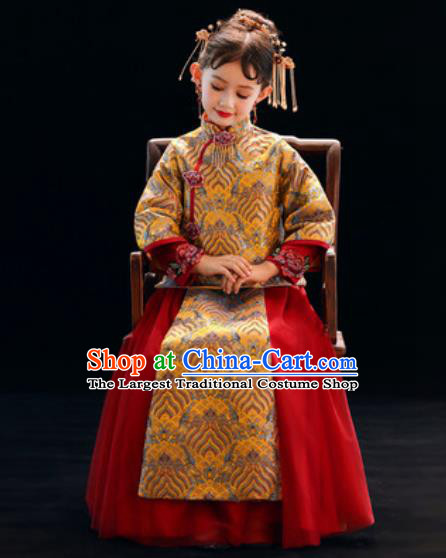 Chinese New Year Performance Red Full Dress National Kindergarten Girls Dance Stage Show Costume for Kids