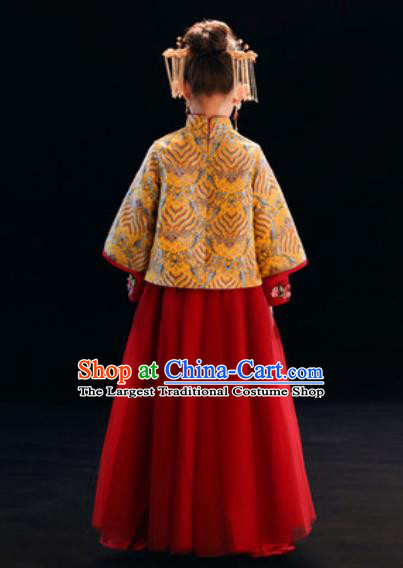 Chinese New Year Performance Red Full Dress National Kindergarten Girls Dance Stage Show Costume for Kids