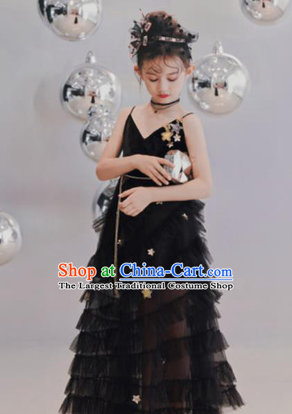 Top Grade Christmas Day Dance Performance Black Veil Full Dress Kindergarten Girl Stage Show Costume for Kids