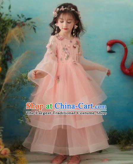Top Grade Christmas Day Dance Performance Pink Veil Full Dress Kindergarten Girl Stage Show Costume for Kids