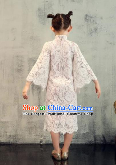 Chinese New Year Performance White Lace Qipao Dress National Kindergarten Girls Dance Stage Show Costume for Kids