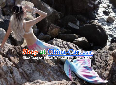 Halloween Cosplay Mermaid Light Blue Fishtail Swimwear Dress Nylon Fish Tail Skirt Clothing for Women