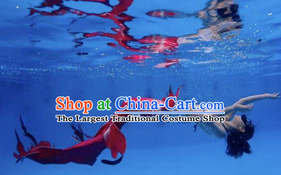 Halloween Cosplay Mermaid Red Fishtail Swimwear Dress Nylon Fish Tail Skirt Clothing for Women