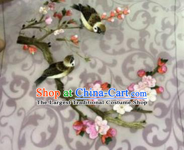 Chinese Traditional Suzhou Embroidery Birds Plum Cloth Accessories Embroidered Patches Embroidering Craft