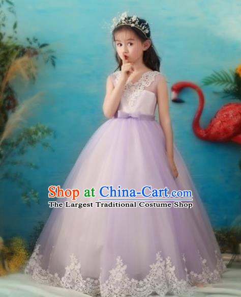 Top Grade Christmas Day Dance Performance Purple Veil Full Dress Kindergarten Girl Stage Show Costume for Kids