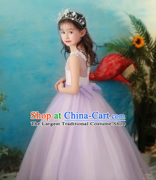 Top Grade Christmas Day Dance Performance Purple Veil Full Dress Kindergarten Girl Stage Show Costume for Kids