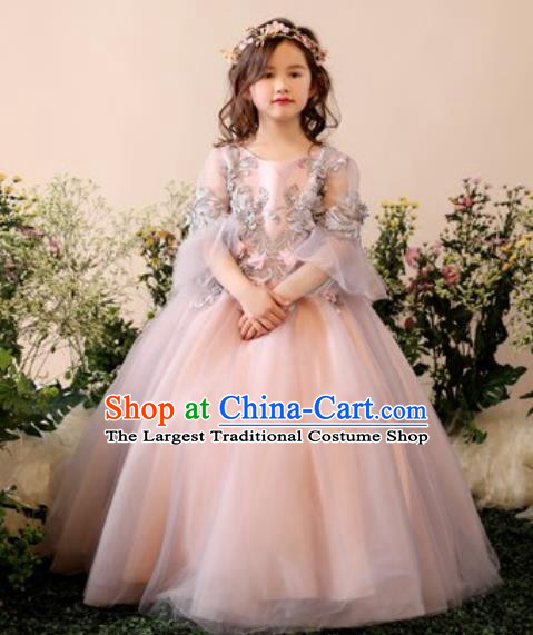 Top Grade Christmas Day Dance Performance Pink Bubble Dress Kindergarten Girl Stage Show Costume for Kids