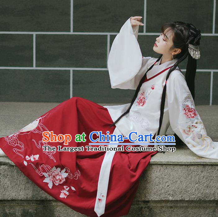 Traditional Chinese Ming Dynasty Rich Lady Replica Costumes Ancient Nobility Embroidered Hanfu Dress for Women