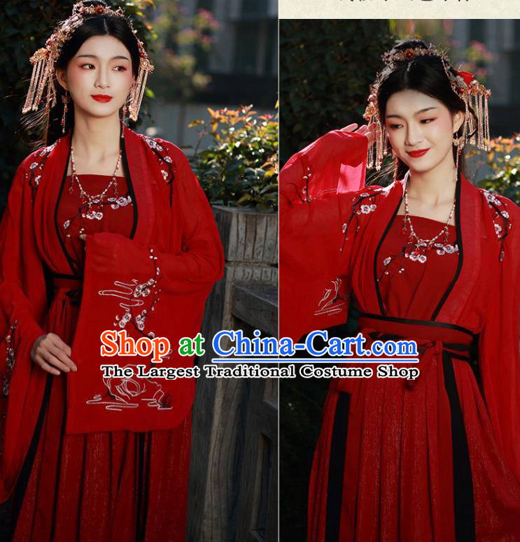 Traditional Chinese Song Dynasty Court Princess Wedding Replica Costumes Ancient Bride Embroidered Red Hanfu Dress for Women