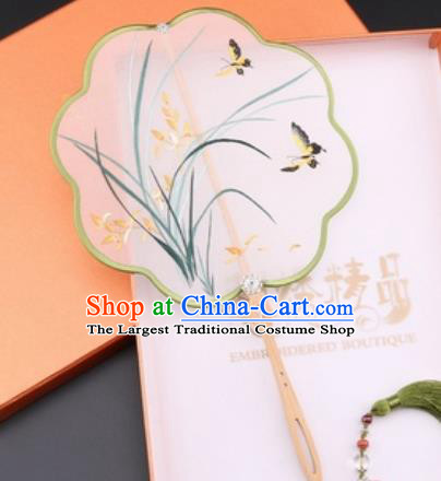 Chinese Traditional Suzhou Embroidery Orchid Butterfly Palace Fans Embroidered Fans Embroidering Craft