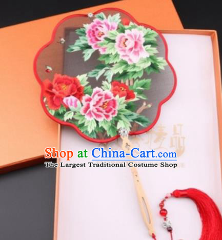 Chinese Traditional Suzhou Embroidery Peony Phoenix Palace Fans Embroidered Fans Embroidering Craft