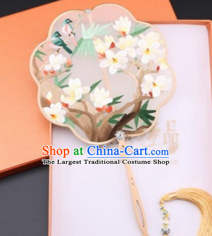 Chinese Traditional Suzhou Embroidery Magnolia Palace Fans Embroidered Fans Embroidering Craft