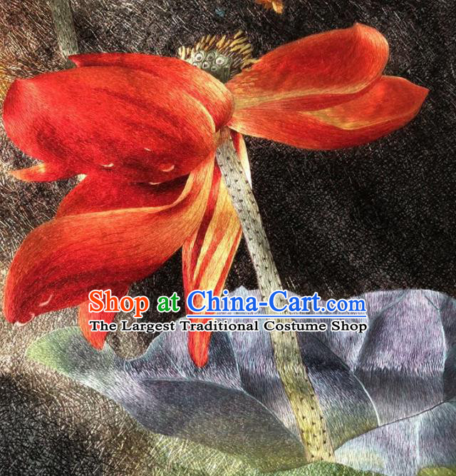 Chinese Traditional Suzhou Embroidery Red Lotus Cloth Accessories Embroidered Patches Embroidering Craft
