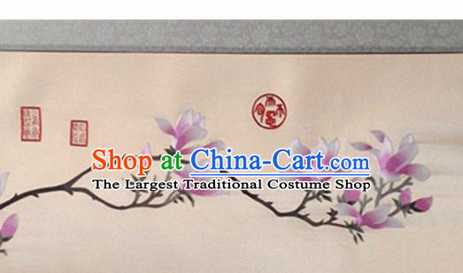 Traditional Chinese Handmade Suzhou Embroidery Yulan Magnolia Wall Picture Embroidered Scroll Embroidery Craft