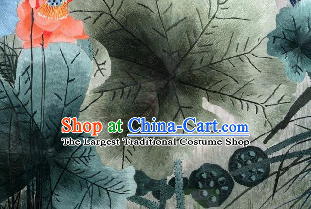 Traditional Chinese Handmade Suzhou Embroidery Lotus Wall Picture Embroidered Scroll Embroidery Craft