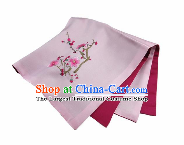 Chinese Traditional Handmade Embroidery Plum Pink Silk Handkerchief Embroidered Hanky Suzhou Embroidery Noserag Craft