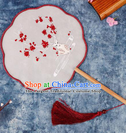 Chinese Traditional Handmade Embroidery Fox Round Fan Embroidered Palace Fans
