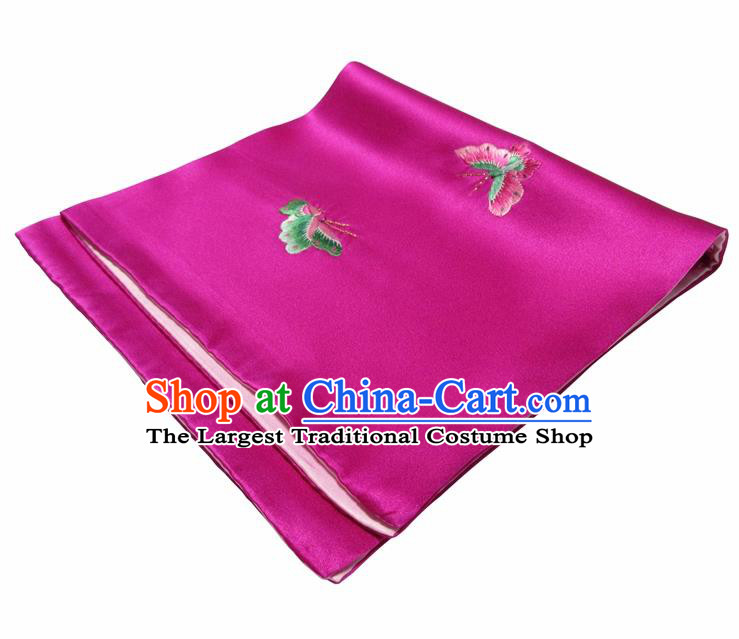 Chinese Traditional Handmade Embroidery Butterfly Rosy Silk Handkerchief Embroidered Hanky Suzhou Embroidery Noserag Craft