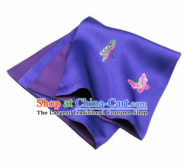 Chinese Traditional Handmade Embroidery Butterfly Purple Silk Handkerchief Embroidered Hanky Suzhou Embroidery Noserag Craft
