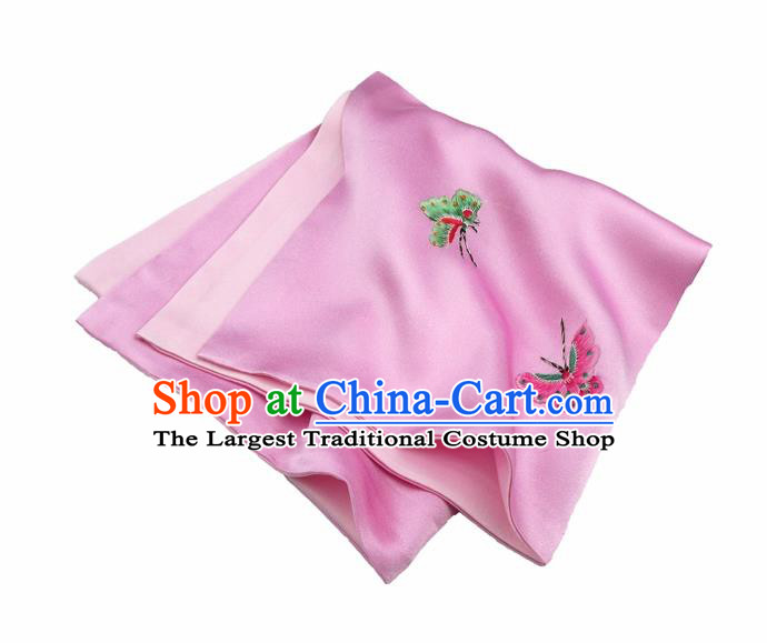 Chinese Traditional Handmade Embroidery Butterfly Pink Silk Handkerchief Embroidered Hanky Suzhou Embroidery Noserag Craft