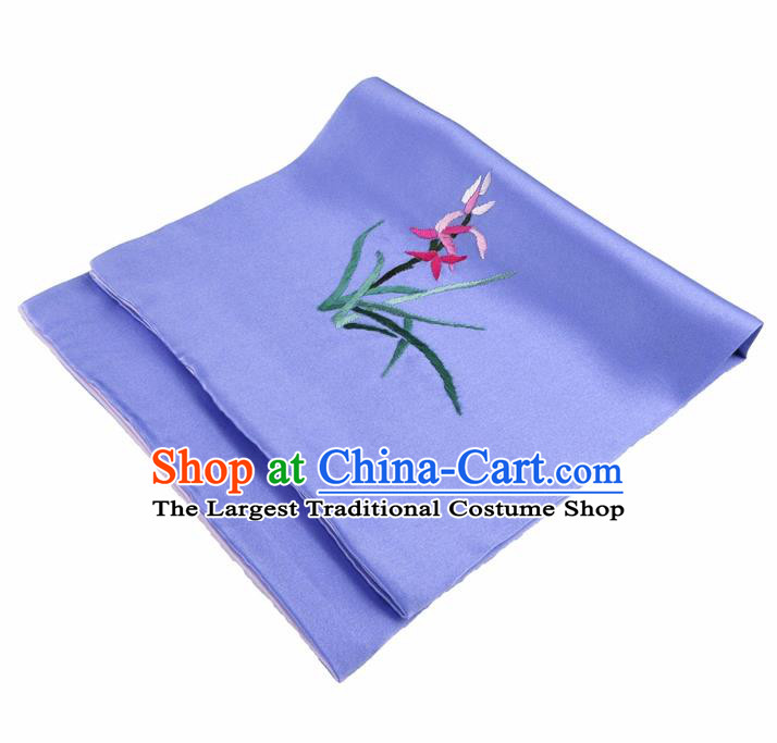 Chinese Traditional Handmade Embroidery Orchid Lilac Silk Handkerchief Embroidered Hanky Suzhou Embroidery Noserag Craft